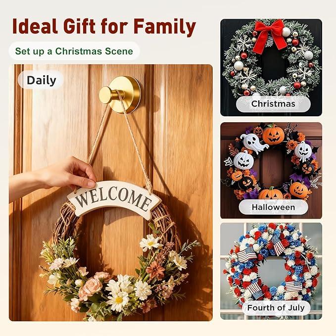 Upgraded Suction Cup Hooks for Door Wreaths, Heavy Duty Wreath Hangers for Front Door, Glass Window and Outdoor use, Strong Suction Vacuum Hook for Towels, Robes & Decorations(4 Pack, Gold) - ModernBath