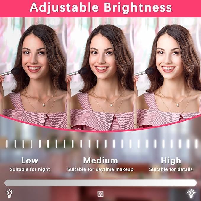ROLOVE 22x17 Inch Lighted Vanity Mirror with Dimmable LED Lights - 3 Color Modes, Smart Touch Control & 360° Rotating Base - Desk Makeup Mirror (Black) - ModernBath