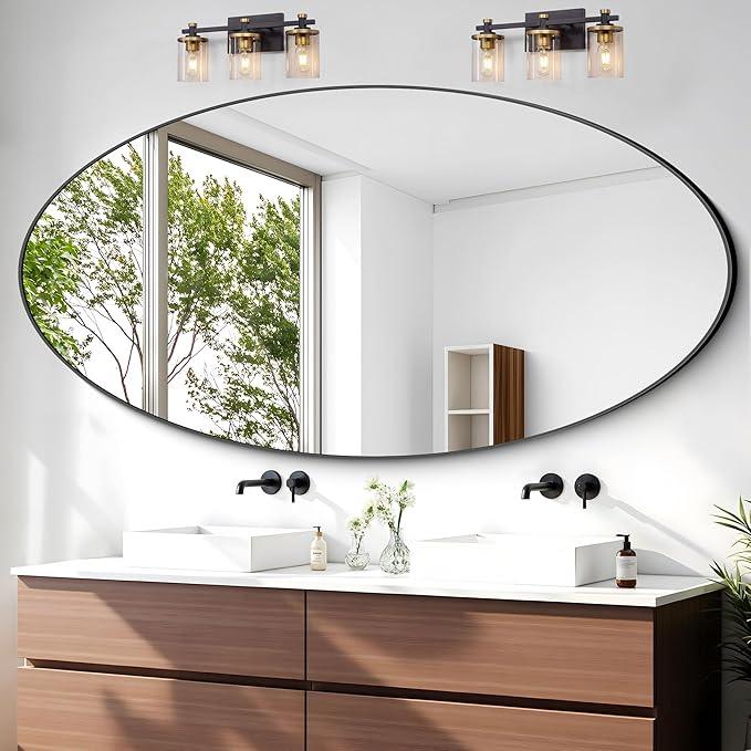 Bathroom Mirrors, 30" x60" Black Mirrors, Oval Vanity Mirrors, Metal Framed Wall Mounted Mirrors, Vertical/Horizontal Mirror for Bathroom Bedroom Entryway Living Room - ModernBath