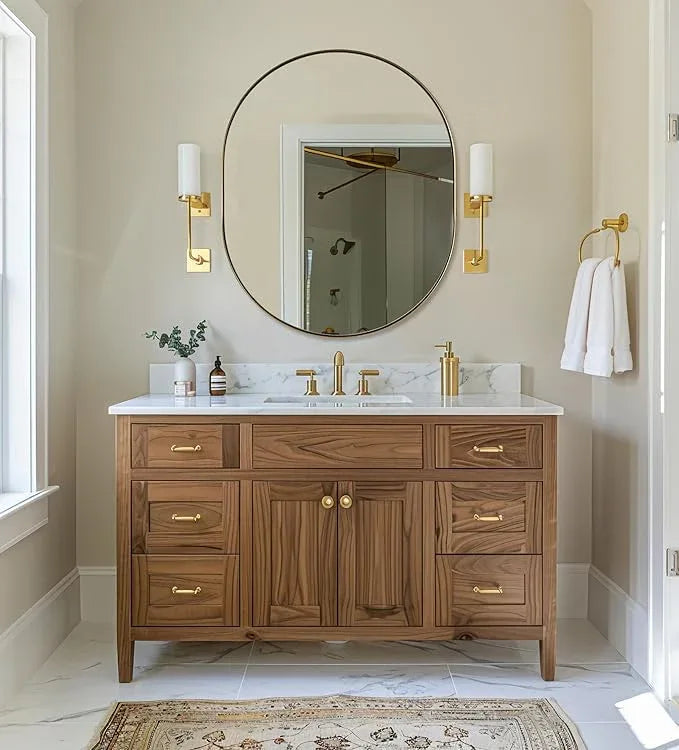 ANDY STAR 30x36'' Gold Oval Mirror, Brass Oval Mirror Pill-Shaped Design in Stainless Steel Metal Frame for Bathroom, Entryway, Living Room, Contemporary 1" Deep Wall Mount Vertical or Horizontal - ModernBath
