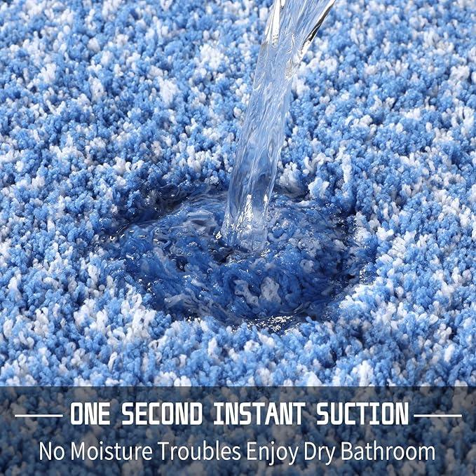Yimobra Bath Rugs for Bathroom 32x20, Ultra Soft and Water Absorbent Bath Mats, Non Slip Plush Shower Mat Outside, Microfiber Thick Matts for Bathroom Floor/Tub, Machine Washable, Blue and White - ModernBath