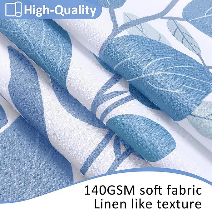 BOODII Long Shower Curtains 72x78, Blue Grey Eucalyptu Shower Curtains for Bathroom Floral Watercolor Leaves Botanical Curtain Nature Fabric Bath Curtain Country Plant Cloth - ModernBath