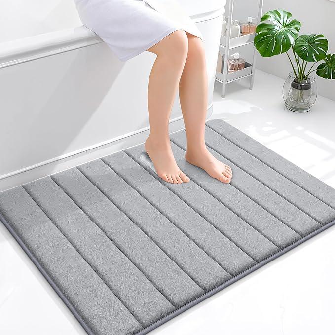 OLANLY Memory Foam Bath Mat 40x32, Super Soft Absorbent Bathroom Rugs, Quick Dry, Machine Washable Shower Floor Rugs, Bathmat Carpet, Bathroom Home Decor Accessories, Grey - ModernBath