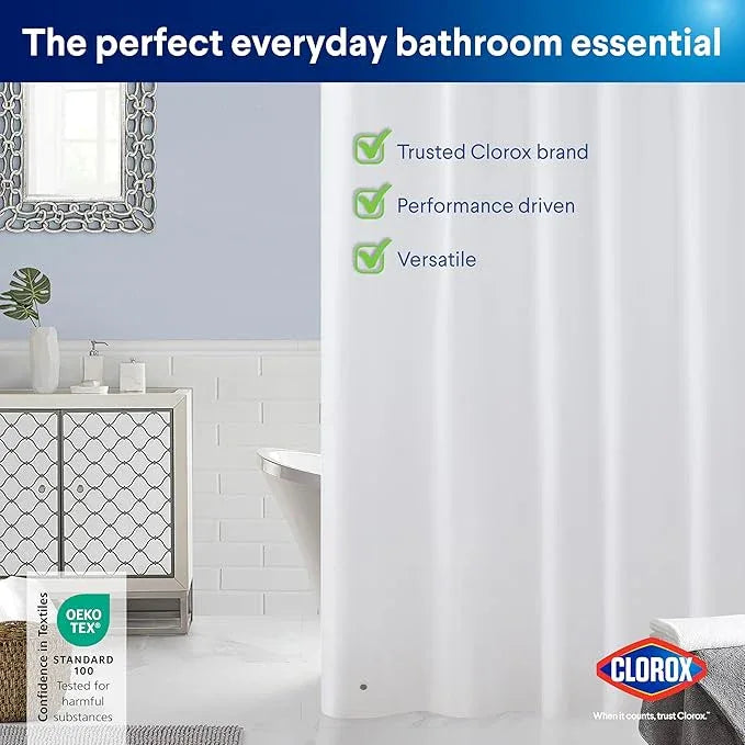 CLOROX Shower Curtain Liner, Premium Lightweight Flexible Waterproof 8g PEVA for Bathroom with Weighted Magnets, Standard Size 72" x 72", White 1 Pack - ModernBath