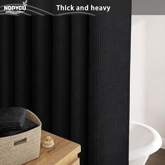 NDDYCU Black Shower Curtain Boho Cotton Texture Mid Century Minimalist Arch Shower Curtain for Bathroom,Ivory 72" W X 72" L - ModernBath