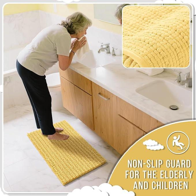 Yimobra Bathroom Rugs Non Slip Washable 32x20 Inch - Ultra Soft Absorbent Chenille Bath Mat, Quick Dry Shaggy Floor Carpet for Tub Shower, Yellow Home Decor Accessories - ModernBath