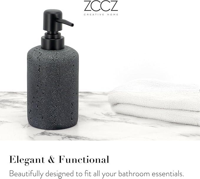 ZCCZ - Black Bathroom Accessories Set 4 Pcs - Toothbrush Holder, Soap Dispenser, Vanity Tray, Bathroom Tumbler - Countertop Vanity Organizer - Bathroom Accessory Set- Toothbrush Holder Set, Stone Sets - ModernBath