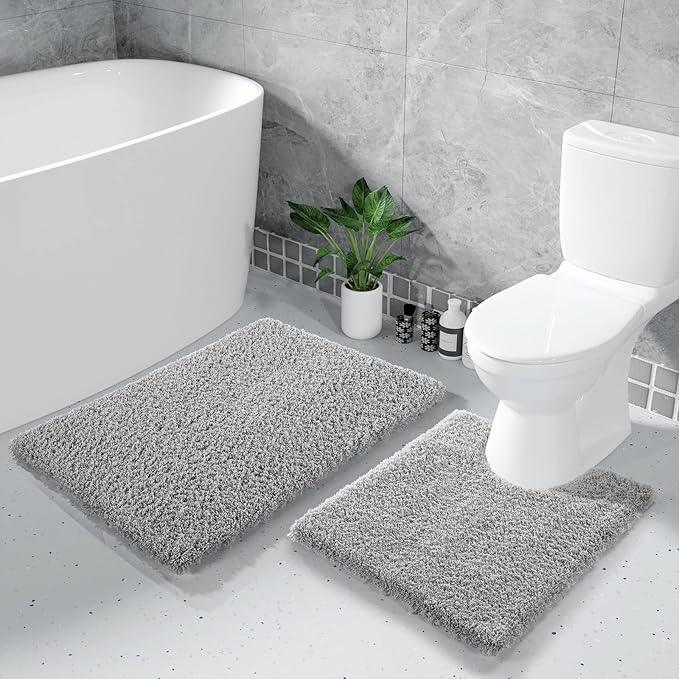 Yimobra U Shaped Toilet Bath Rug, Fluffy Plush, Super Shaggy Soft Non Slip, Water Absorbent Microfiber Bath Mat, Dries Quickly, Machine Washable Thick Bathroom Rugs, 20"x 24", Pure Gray - ModernBath