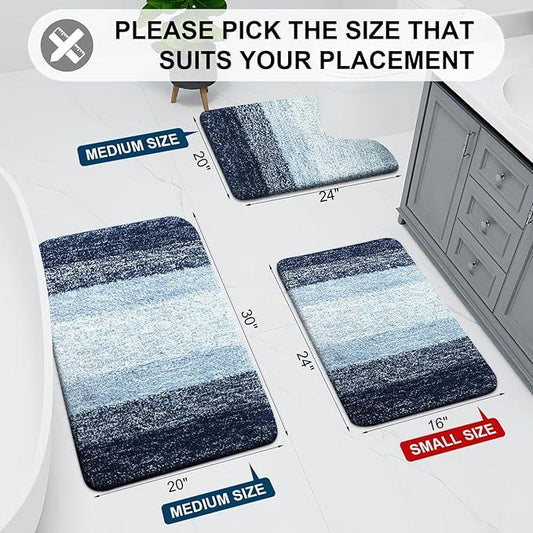Arotive Microfiber Bathroom Rugs, Shaggy Soft and Absorbent Bath Rug, Non-Slip, Thick Plush Machine Washable Dry Bath Mats for Bathroom, Tub and Shower, 24x16, Dark Blue, Rectangular - ModernBath