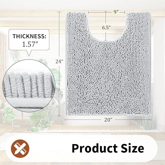 Yimobra Toilet Rugs U Shaped Washable - 24"x20" Non Slip Plush Contour Bath Rugs for Toilet - Super Soft Absorbent Quick Dry Toilet Mats for Bathroom,Silver - ModernBath