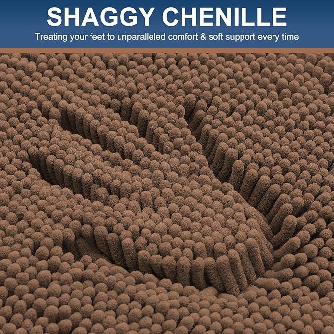 Smiry Luxury Chenille Bathroom Rugs 30x20, Extra Soft and Absorbent Shaggy Bath Mat, Machine Washable, Non-Slip Plush Carpet Runner for Tub, Shower, and Floor, Home Decor Accessories, Mocha - ModernBath