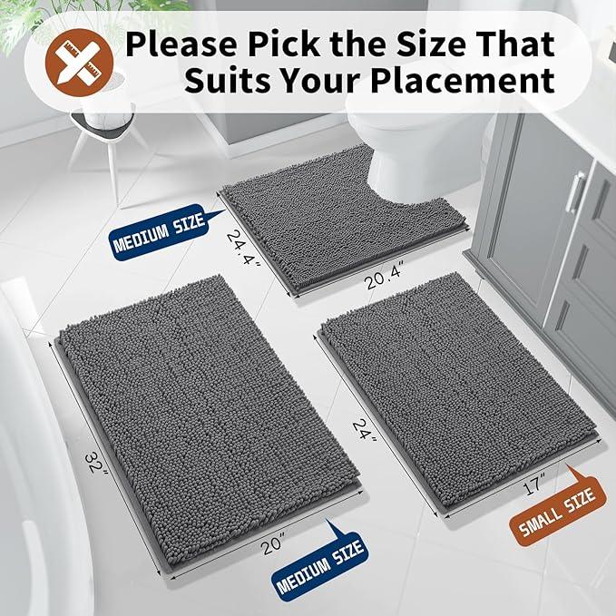 Yimobra Toilet Rugs U Shaped Washable - 24"x20" Non Slip Plush Contour Bath Rugs for Toilet - Super Soft Absorbent Quick Dry Toilet Mats for Bathroom,Dark Gray - ModernBath