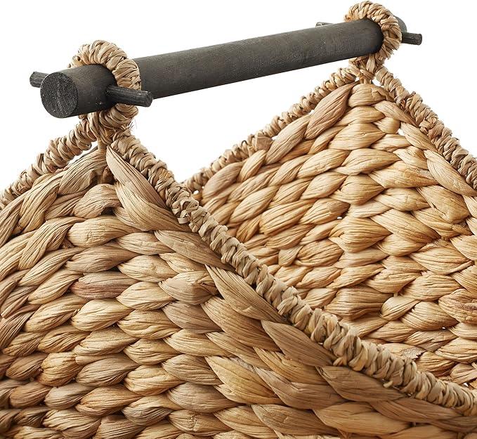 Casafield Toilet Paper Roll Storage Basket with Magazine Holder, Natural - Woven Water Hyacinth Wicker Bathroom Bin for Bath Tissue and Toiletries - ModernBath