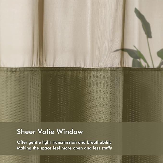 Mrs Awesome No Hook Shower Curtain with Snap-in Liner, Embossed Waffle Design Fabric Shower Curtain for Bathroom, Soft & Lightweight, 71x74, Taupe - ModernBath