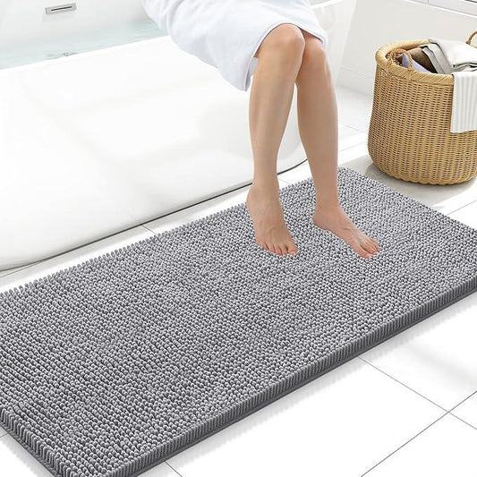 Arotive Bathroom Rugs 47x20, Extra Soft Absorbent Shaggy Chenille Bath Rugs, Machine Washable Rubber Backing Non-Slip Bath Mats for Bathroom Floor Tub and Shower, Home Decor Accessories, Grey - ModernBath