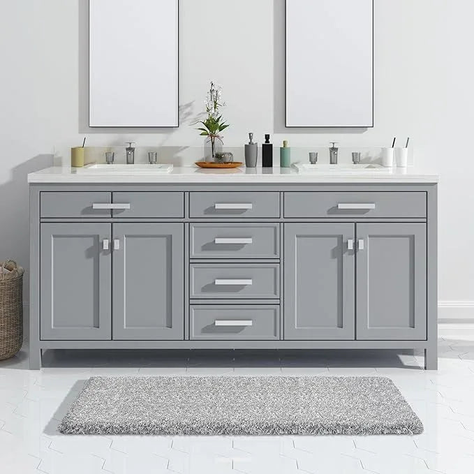 Yimobra Long Bathroom Rug 47"x 24", Super Absorbent Bath Mat, Quick Dry, Luxury Non-Slip Bath Rugs for Tub Side, Double Sink Vanity, Machine Washable, Home Decor Accessories, Light Gray and White - ModernBath