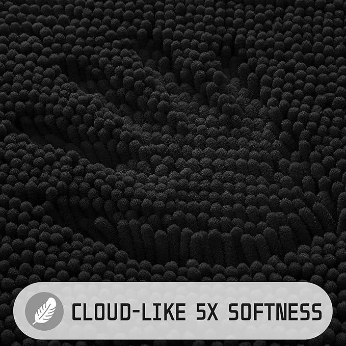 Yimobra Washable Bathroom Rugs, Super Soft & Absorbent Chenille Bath Mat for Floor & Carpet, Quick Dry Non Slip Bath Mat for Tub Shower, 32"x20",Black - ModernBath