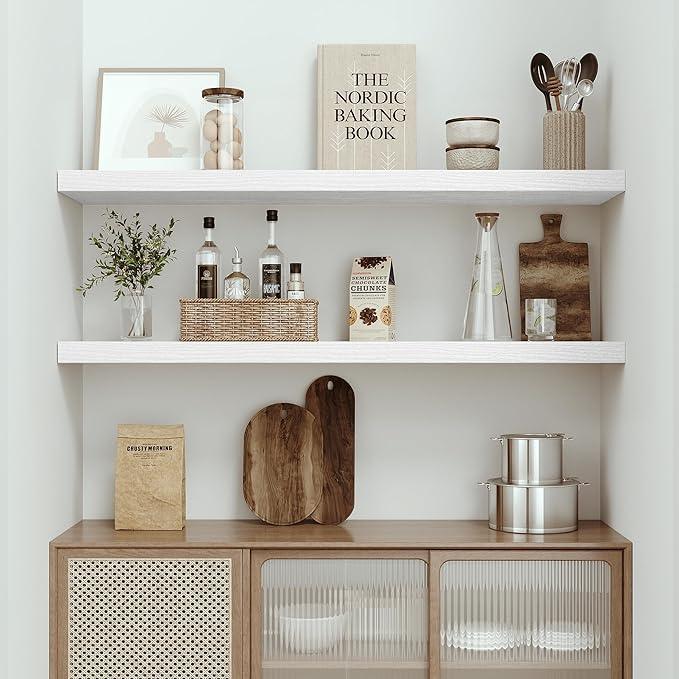 Vivelove Single Floating Shelves 48 Inches, 48 x 10 inch Deep x 1.8 in Thick, Long Wall Shelves Heavy Duty 80 lbs for Bedroom, Living Room, Kitchen, Office, Modern Shelf Book Home Decor, White - ModernBath