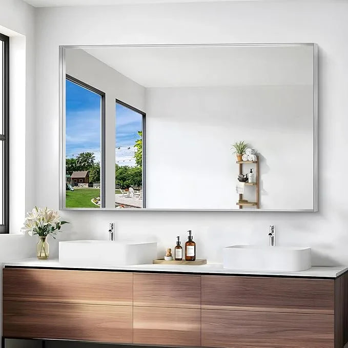 NIMURY Silver Bathroom Mirror, 36x55 Inch Rectangular Deep Frame Mirror, Large Wall Mounted Bathroom Vanity Mirror Over Sink for Bedroom,Restroom, Living Room, Hangs Vertically or Horizontally - ModernBath