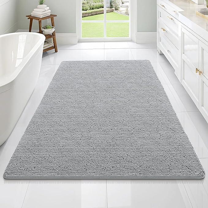 OLANLY Bathroom Rugs 70x46, Extra Soft Absorbent Chenille Bath Rugs, Rubber Backing Quick Dry, Machine Washable Bath Mats for Bathroom Floor, Tub and Shower, Home Decor Accessories, Light Grey - ModernBath