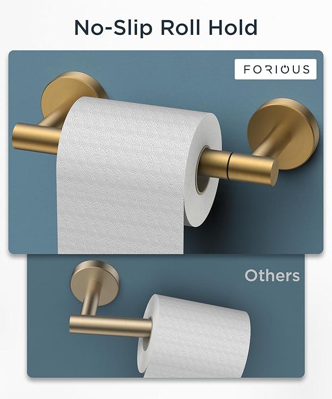 FORIOUS Toilet Paper Holder Wall Mount, Stainless Steel Rustproof Double Post Pivoting Tissue Roll Holder for Bathroom, Commercial Toilet Paper Dispenser, Brushed Gold - ModernBath