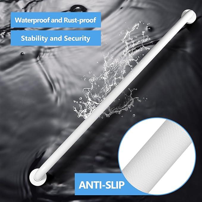 Rackickyer Shower Grab Bar, 2 Pack 39.4 Inch White Bathroom Grab Bar, 1.25" Diameter 304 Stainless Steel Anti-Slip Grab Bars for Bathtubs and Showers, Handicap Shower Grab Bar for Seniors Elderly - ModernBath