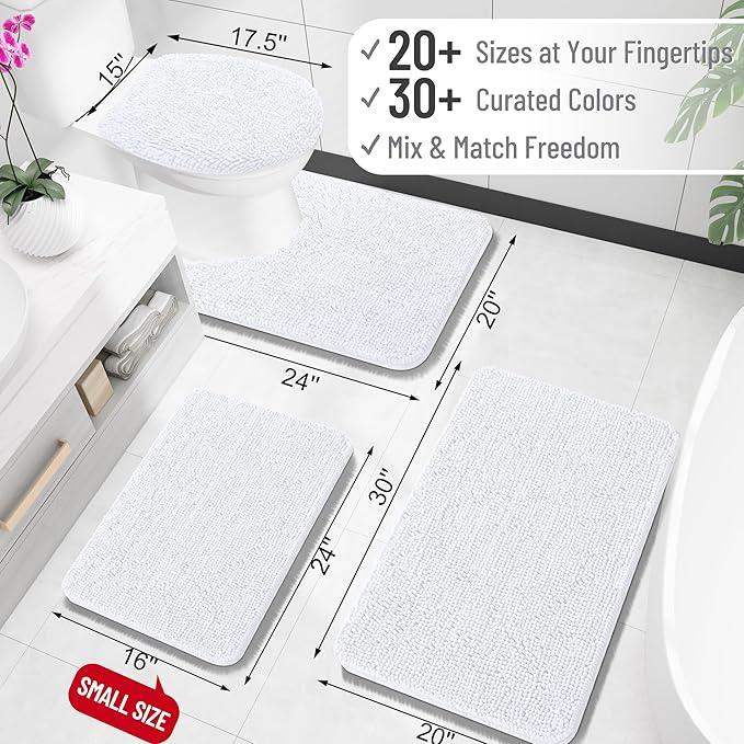 OLANLY Bathroom Rugs 24x16, Extra Soft Absorbent Chenille Bath Rugs, Rubber Backing Quick Dry, Machine Washable Bath Mats for Bathroom Floor, Tub and Shower, Home Decor Accessories, White - ModernBath