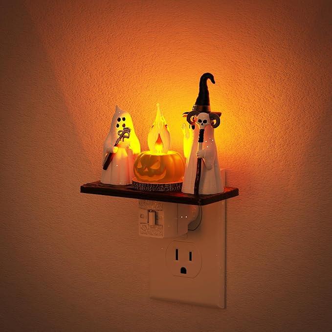 Halloween Night Light, Amber Night Lights Plug into Wall,Cute & Funny Flaming Jumping Night Light,Ghost & Pumpkin Plug in Nightlight with 360° Rotatable for Kids Halloween Party Decor,1 Pack - ModernBath