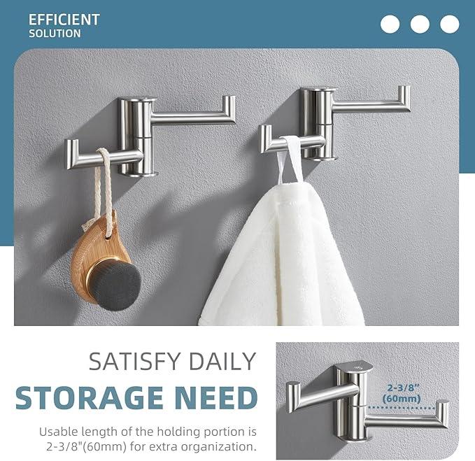 Angle Simple Swivel Towel Double Hook 2 Pack, Brushed Nickel 304 Stainless Steel Bathroom Robe Hook - ModernBath