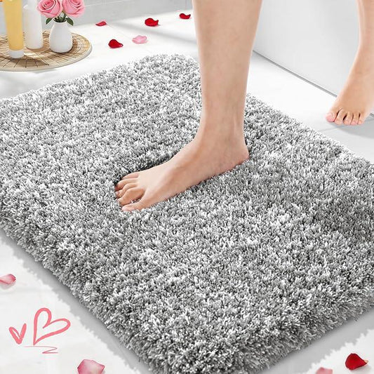 Yimobra Bathroom Rugs Non Slip Washable, Ultra Soft and Water Absorbent Bath Mats, Plush Fluffy Shower Mat Outside, Microfiber Thick Matts for Bathroom Floor/Sink, 24x17, Light Gray and White - ModernBath