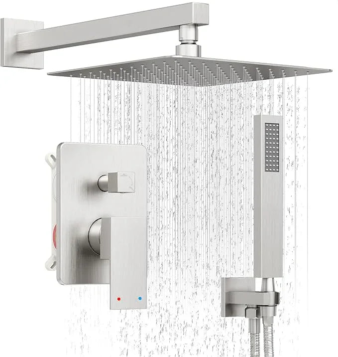 HoliSpa Shower System, Brushed Nickel Shower Faucet Set with 12-Inch Rain Showerhead and Handheld Spray, Wall Mounted High-Pressure Showerhead Combo Set Included Valve and Trim, Brushed Nickel - ModernBath