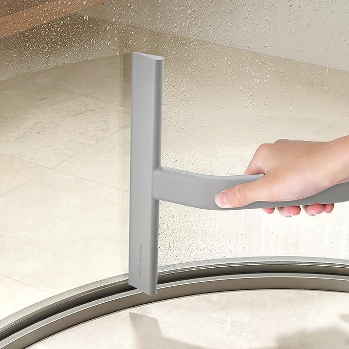 dancemoon JustHang Shower Squeegee for Glass Doors, All-One-Piece Silicone with Built-in Hook Design for Easy Hanging and Cleaning, 10 Inch Gray - ModernBath