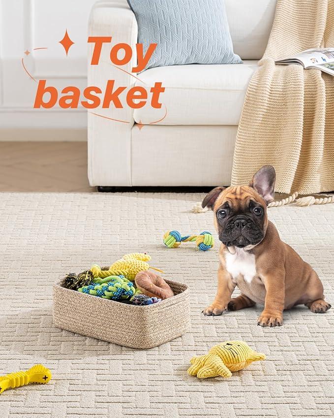 Small Woven Basket, 12 x 8 x 4.5 Inches, Storage Basket for Organizing, Cute Small Rope Shelf Closet Cube Storage Bins Baskets for Shelves, Dog Toy Gift Baskets Empty, 3 Packs, Mixed Brown - ModernBath