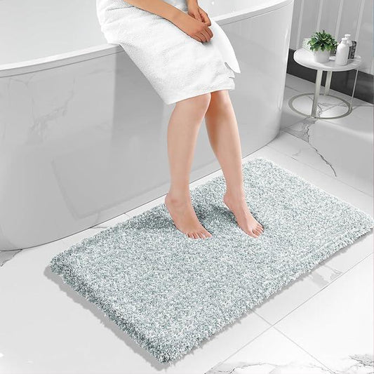 Yimobra Luxury Bathroom Rugs, Fluffy Bath Mats, Non Slip, Water Absorbent Microfiber, Machine Washable, Plush Runner Shower Rugs, Thick Matts for Bathroom Floor/Tub, 47"x 24", Sky Light Blue and White - ModernBath