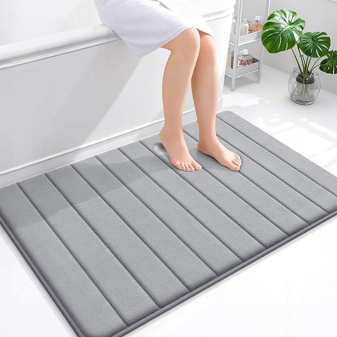 OLANLY Memory Foam Bath Mat 44x32, Super Soft Absorbent Bathroom Rugs, Quick Dry, Machine Washable Shower Floor Rugs, Bathmat Carpet, Bathroom Home Decor Accessories, Grey - ModernBath