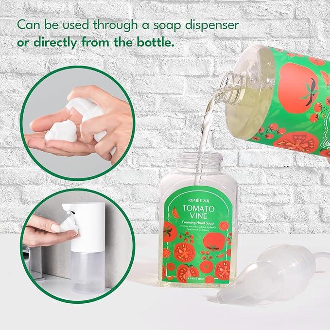 ROMIIE ZOI Foaming Hand Soap Refill Gift Set – Tomato Vine Scent – 3 Pack (33.8 Fl Oz Each) with Refillable Dispenser, Chemical-Free & Moisturizing Formula – Bulk Refills Setfor Bathroom & Kitchen - ModernBath