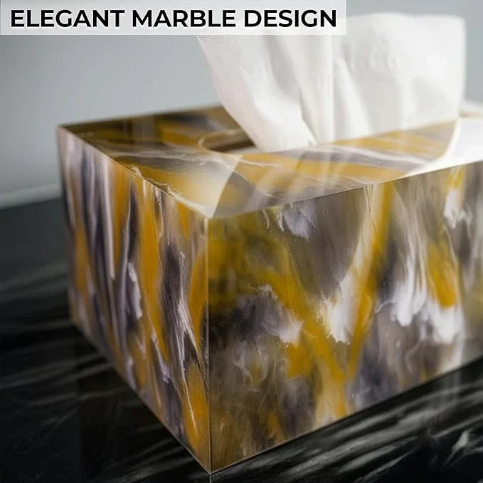 LebriQ Rectangular Tissue Box Cover | Heavyweight 1.5lbs Non-Slip Base | Gift Box Ready |Black, Amber & White Marble Acrylic Tissue Holder | Decorative Tissue Box for Bathroom, Bedroom,Office & Vanity - ModernBath