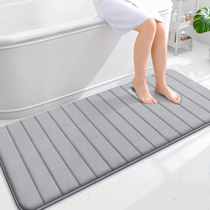 OLANLY Memory Foam Long Bathroom Rugs Runner 59x24, Super Soft Absorbent Bath Mat, Quick Dry, Machine Washable Shower Floor Rugs, Bathmat Carpet, Bathroom Home Decor Accessories, Grey - ModernBath