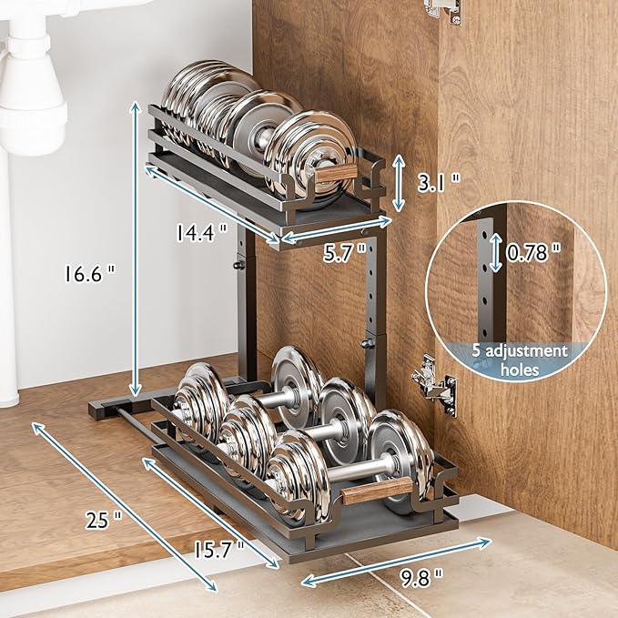 Under Sink Organizer, 2 Tier Slide Out Storage for Bathroom Kitchen (2 Pack) - ModernBath