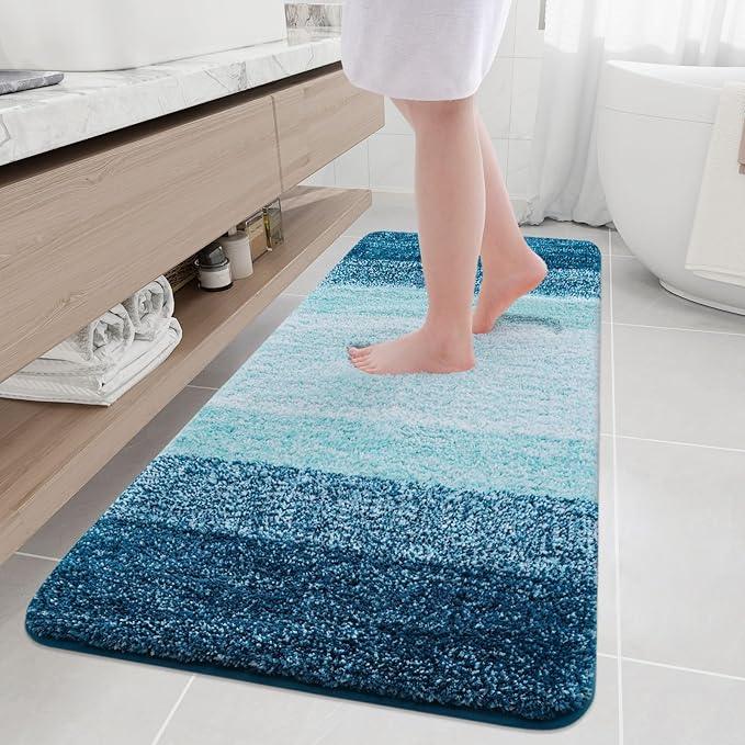 Arotive Microfiber Bathroom Rugs, Shaggy Soft and Absorbent Bath Rug, Non-Slip, Thick Plush Machine Washable Dry Bath Mats for Bathroom, Tub and Shower, 70x24, Peacock Blue, Rectangular - ModernBath