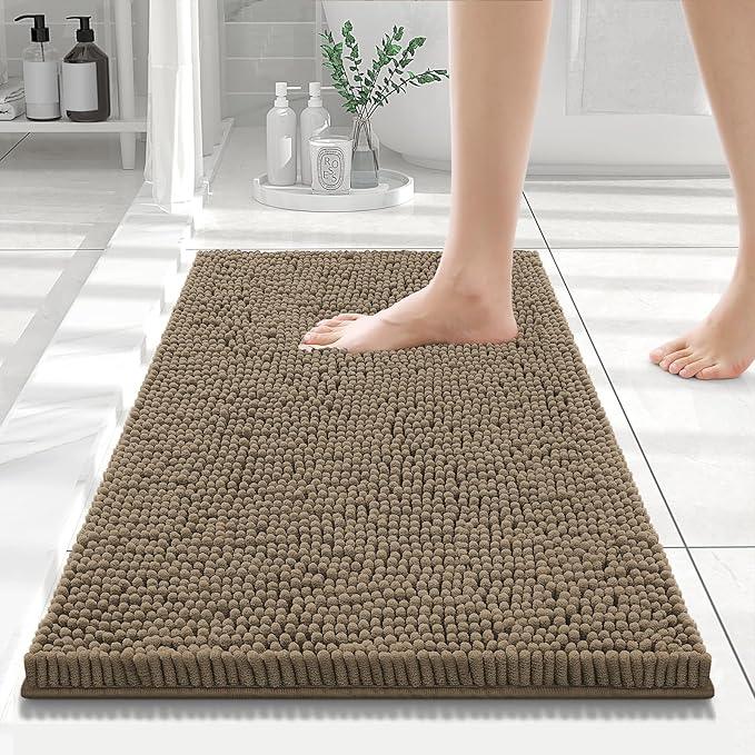 Smiry Luxury Chenille Bathroom Rugs 24x16, Extra Soft and Absorbent Shaggy Bath Mat, Machine Washable, Non-Slip Plush Carpet Runner for Tub, Shower, and Floor, Home Decor Accessories, Camel - ModernBath