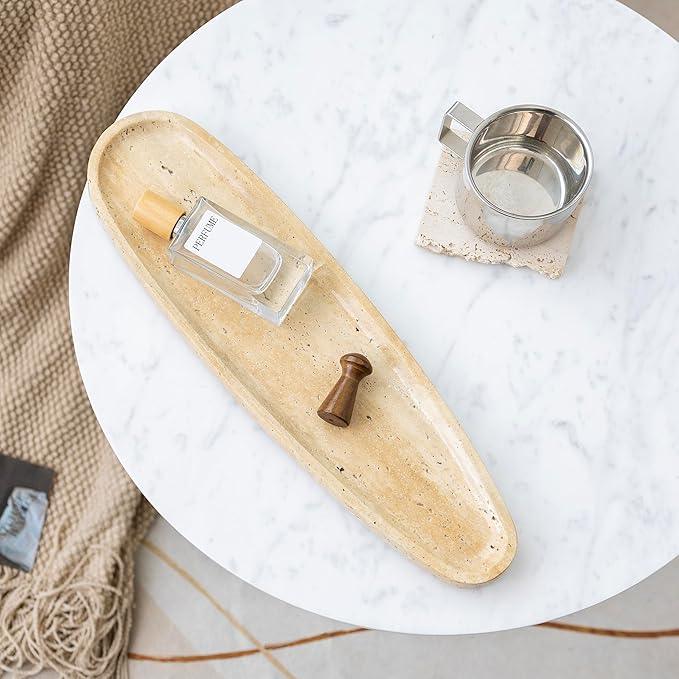 PracFit Natural Marble Tray – Real Stone for Bathroom, Vanity, Counter, and Home Decor. Perfect for Jewelry, Candles, and Cosmetics. Durable, Elegant, and Unique Made of Real Stone（Travertine） - ModernBath