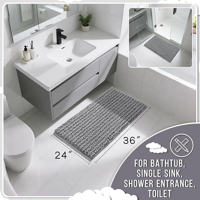 Yimobra Large Bathroom Rugs Non Slip Washable 36x24 Inch - Ultra Soft Absorbent Chenille Bath Mat, Quick Dry Shaggy Floor Carpet for Tub Shower, Gray Home Decor Accessories - ModernBath