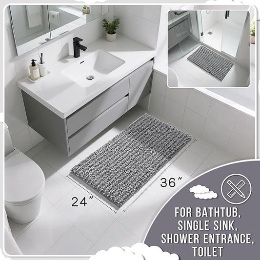 Yimobra Large Bathroom Rugs Non Slip Washable 36x24 Inch - Ultra Soft Absorbent Chenille Bath Mat, Quick Dry Shaggy Floor Carpet for Tub Shower, Gray Home Decor Accessories - ModernBath