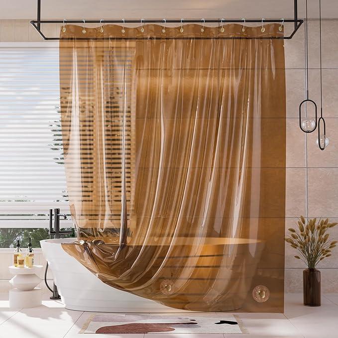 AmazerBath Shower Curtain Liner, 100% EVA Soft Clear Amber Heavy Duty Shower Curtain and Liner 2-in-1, 72x72 Luxury Plastic Weighted Bathroom Shower Liner, 12 Rustproof Grommets & 3 Heavyweight Stones - ModernBath