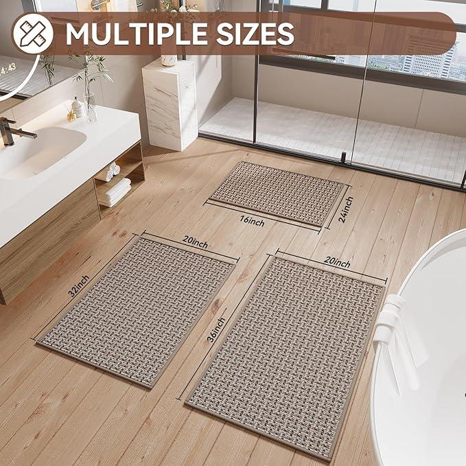YDKGL Bath Mat Rug-Ultra Thin Non Slip Bath Mats for Bathroom Mat Quick Dry, Rubber Backing Washable Bathroom Rugs Fit Under Door, Absorbent Bath Rugs,Shower Outside,Sink Brown 20"x32" - ModernBath