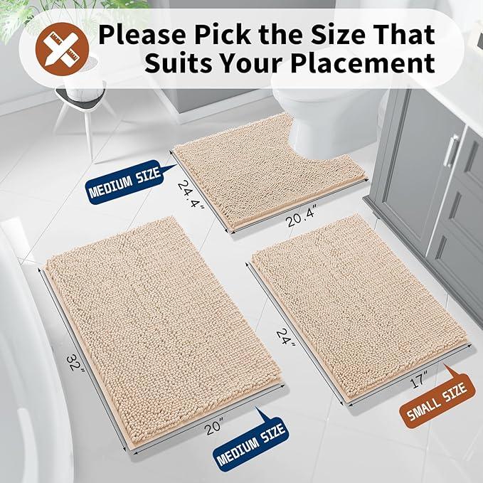 Yimobra Toilet Rugs U Shaped Washable - 24"x20" Non Slip Plush Contour Bath Rugs for Toilet - Super Soft Absorbent Quick Dry Toilet Mats for Bathroom,Beige - ModernBath