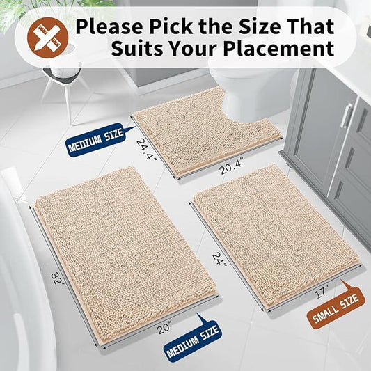 Yimobra Toilet Rugs U Shaped Washable - 24"x20" Non Slip Plush Contour Bath Rugs for Toilet - Super Soft Absorbent Quick Dry Toilet Mats for Bathroom,Beige - ModernBath