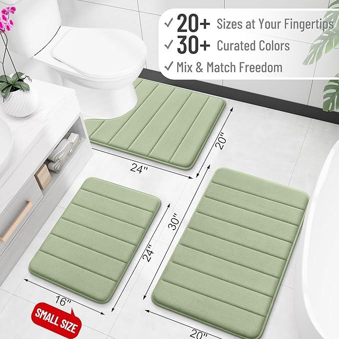 OLANLY Memory Foam Bath Mat 24x16, Super Soft Absorbent Bathroom Rugs, Quick Dry, Machine Washable Shower Floor Rugs, Bathmat Carpet, Bathroom Home Decor Accessories, Sage Green - ModernBath