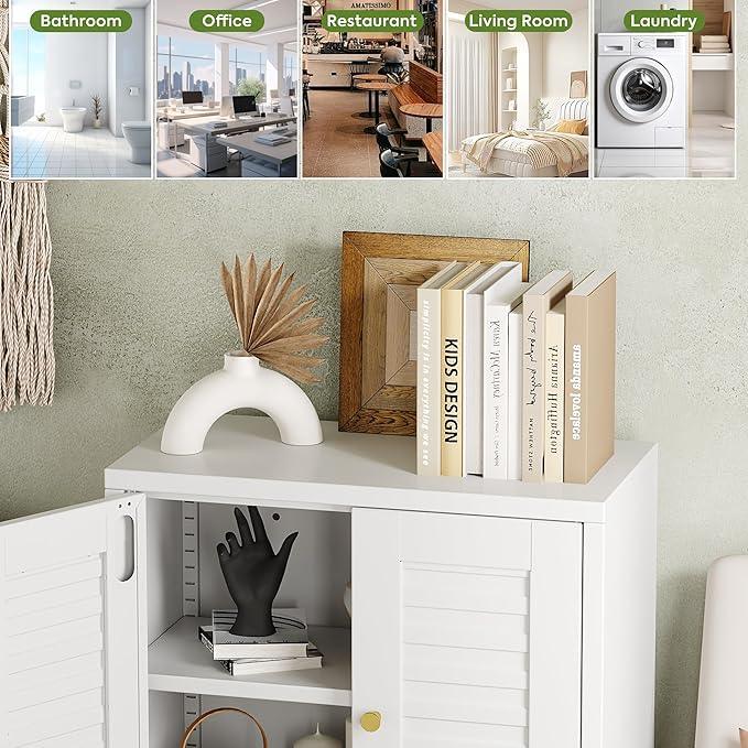 46''H Metal Small Bathroom Storage Cabinet with 4 Doors and Adjustable Shelves, Pantry Cabinet for Home, Kitchen, Assembly Required, White - ModernBath